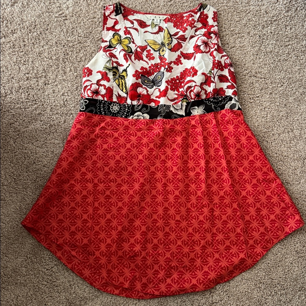 CAbi Red and Yellow Floral Butterfly Top